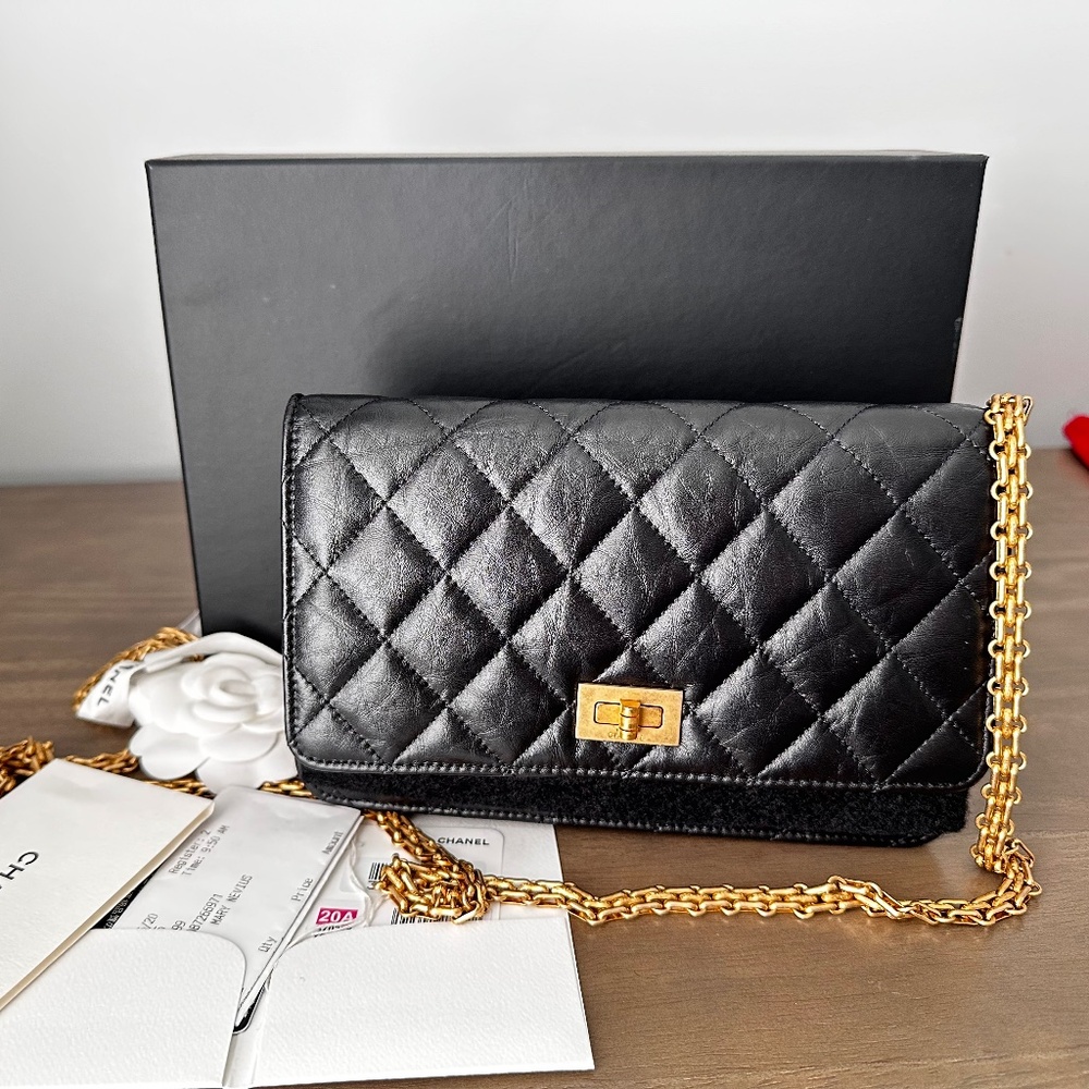 Chanel Black 2.55 Wallet on Chain WOC Full Set pristine condition